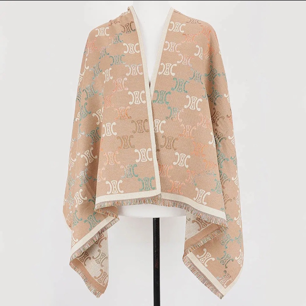 Beige Patterned Reversible Shawl NWT - image 1